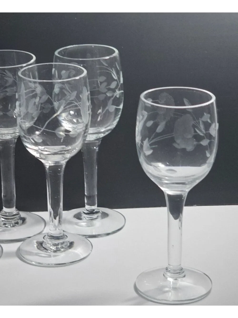 4 Princess House Heritage Cordial Glasses Etched Floral Vintage Crystal 1oz glas